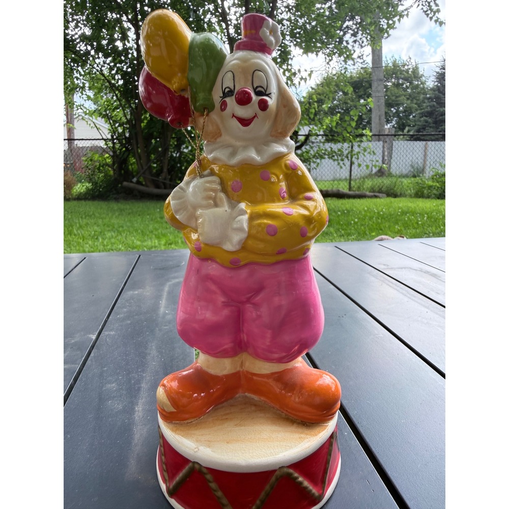 Vintage Enesco Ceramic Clown Music Box Circus Figurine 9 inch